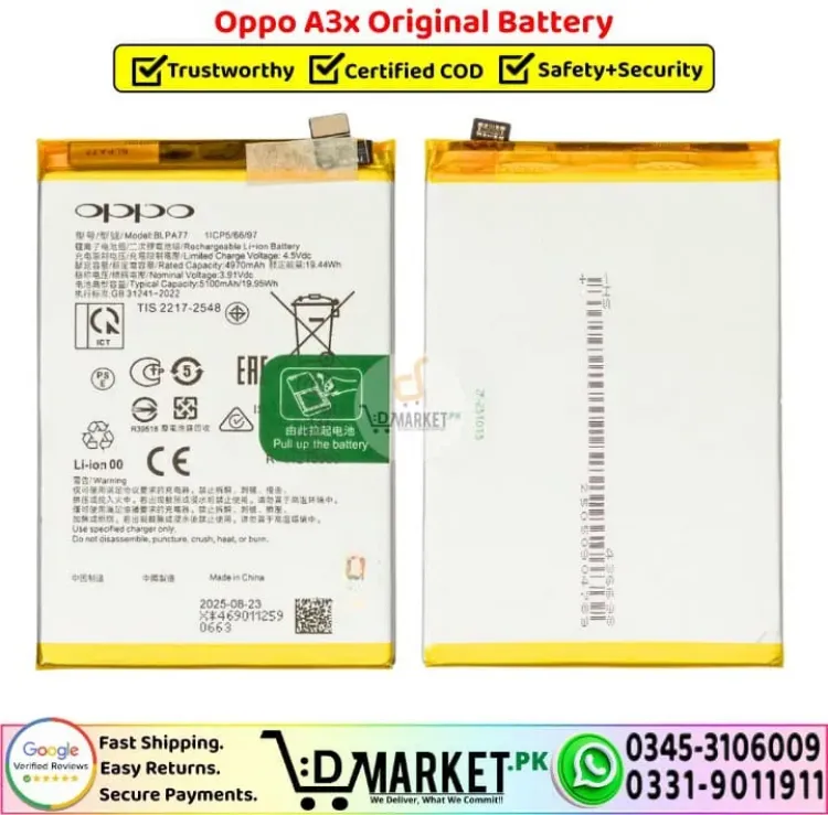Oppo A3X Batarya Pil Orjinal Mah Logosuz Ürün BLP687