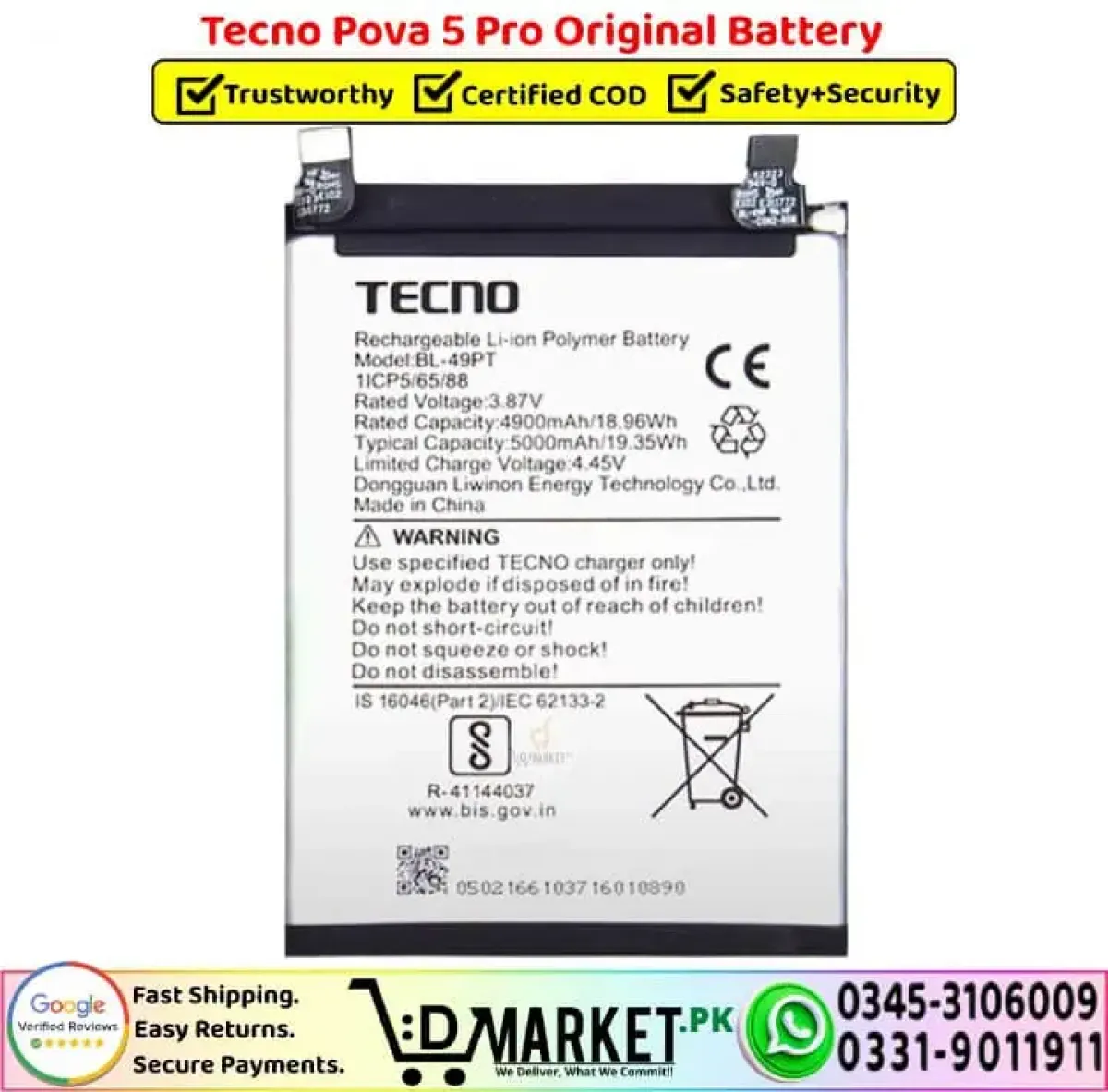 Tecno Pova 5 PRO Batarya Pil Orjinal Mah Logosuz Ürün BL-58BT Tecno Pova 5 PRO Batarya Pil Orjinal Mah Logosuz Ürün BL-58BT