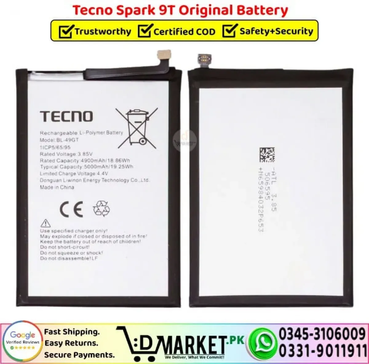 Tecno Spark 9T Batarya Pil Orjinal Mah Logosuz Ürün BL-49GT Tecno Spark 9T Batarya Pil Orjinal Mah Logosuz Ürün BL-49GT